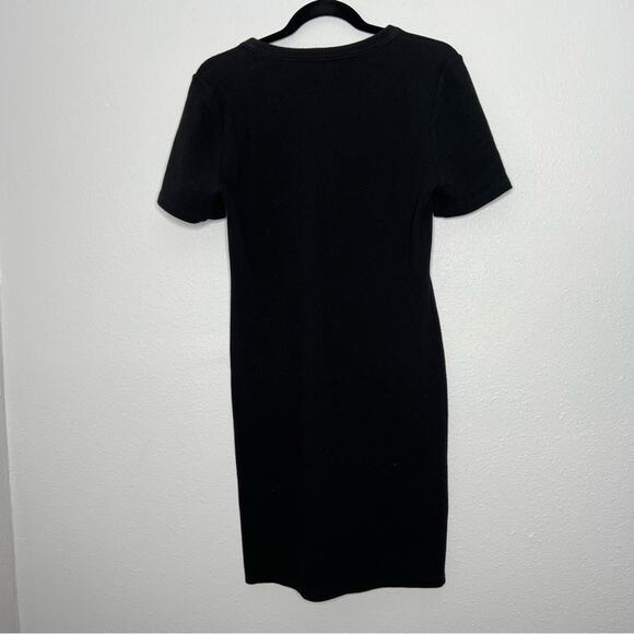 J. Crew Mercantile Crew Neck Side Button Short Sleeve Sheath Black Dress Size M - Picture 2 of 5